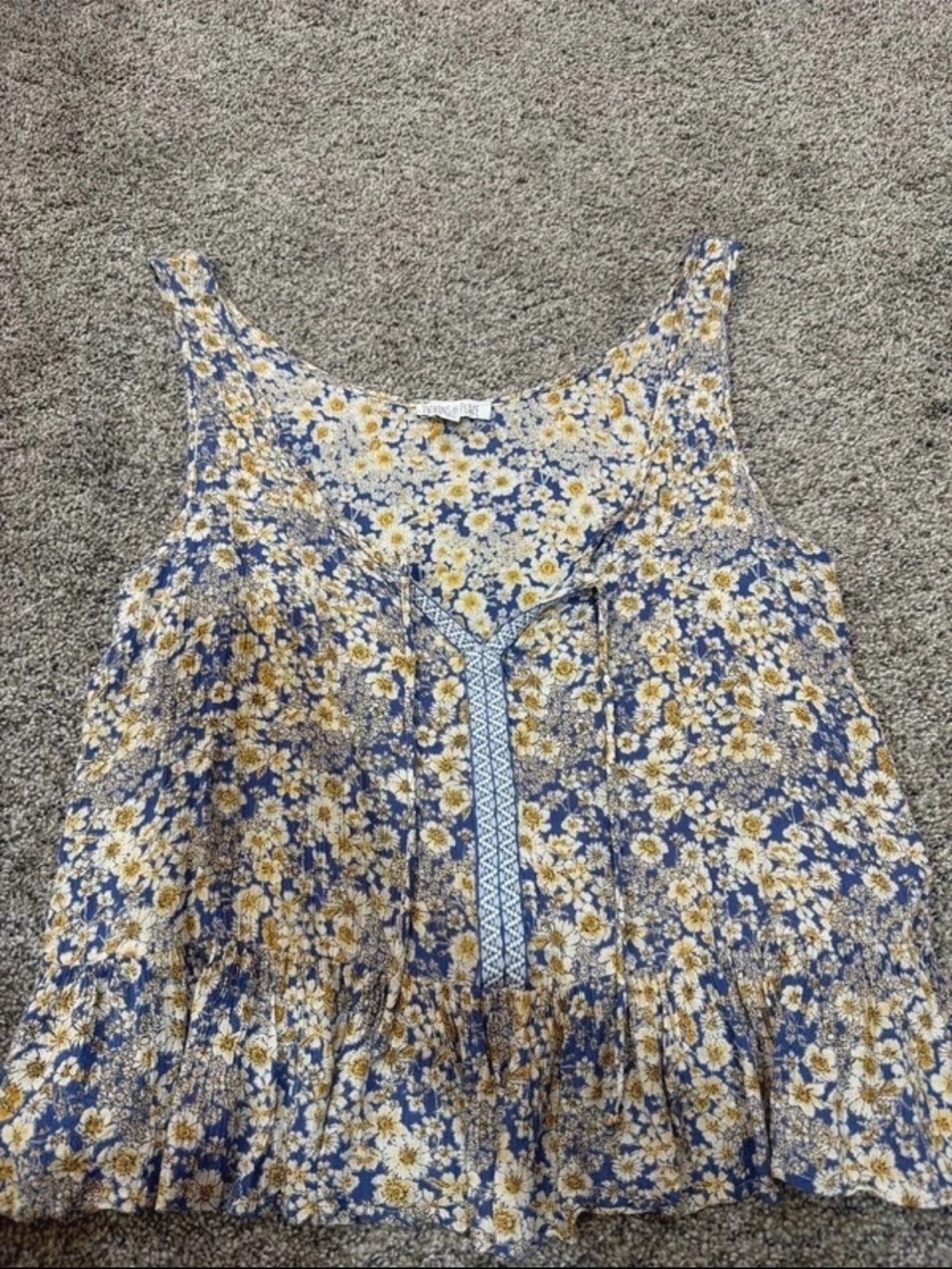 Patrons of Peace Blue & Yellow Floral Ruffled Camisole